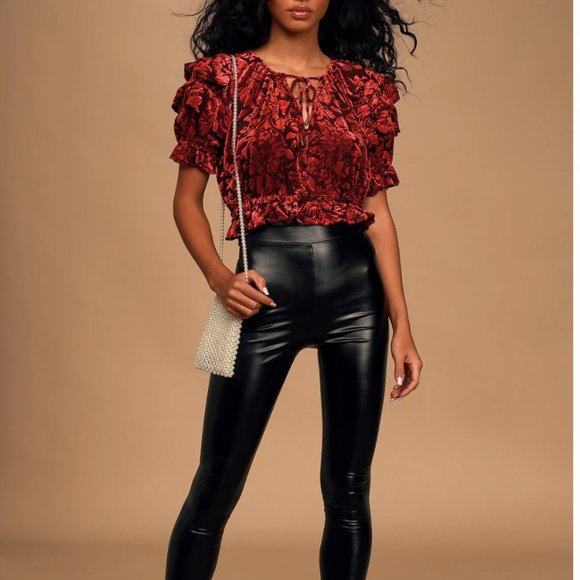 FREE PEOPLE Floral Velvet Ruffled Puff Sleeve Top - Picture 2 of 7